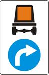 Vorgeschriebene Fahrtrichtung für Kraftfahrzeuge mit gefährlichen Gütern: Rechts abbiegen (Verkehrszeichen)