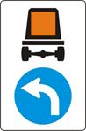 Vorgeschriebene Fahrtrichtung für Kraftfahrzeuge mit gefährlichen Gütern: Links abbiegen  (Verkehrszeichen)